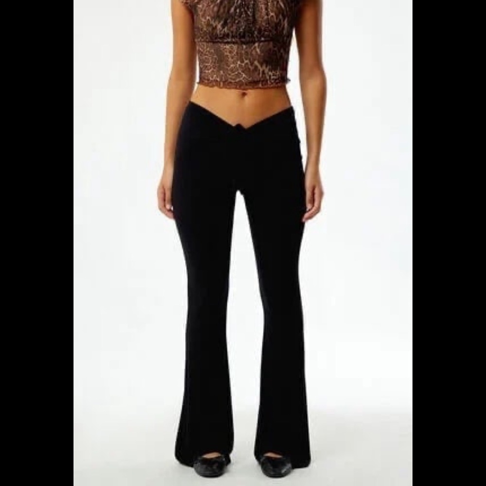 LA Hearts Black V Waist Drawstring Flare Pants